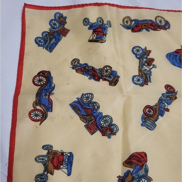 VINTAGE scarf beige antique model T car‎ cream ivory square - Picture 5 of 7
